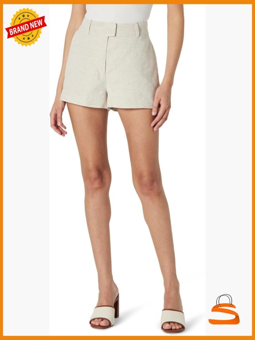 High Rise Linen Shorts with Zipper and Pockets